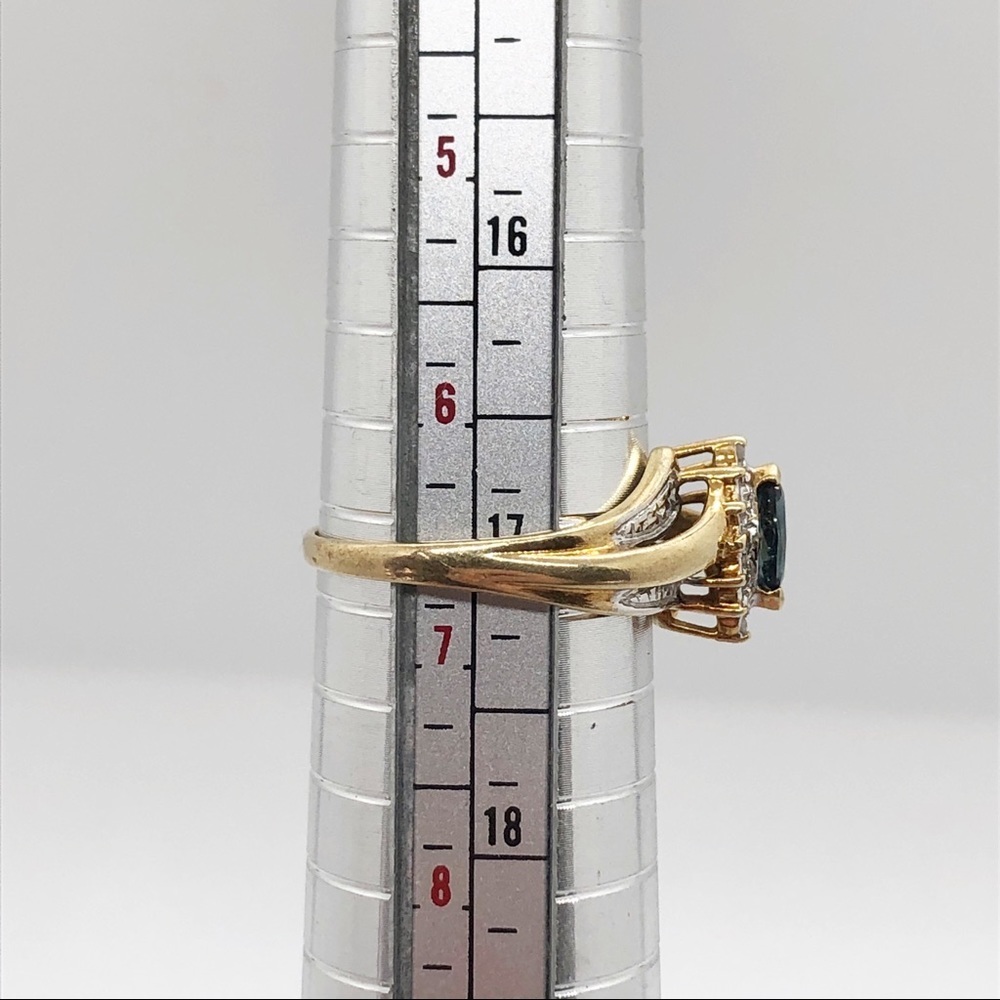 10k yellow gold blue sapphire and diamond chip vintage ring size 6.75 - Picture 6 of 9